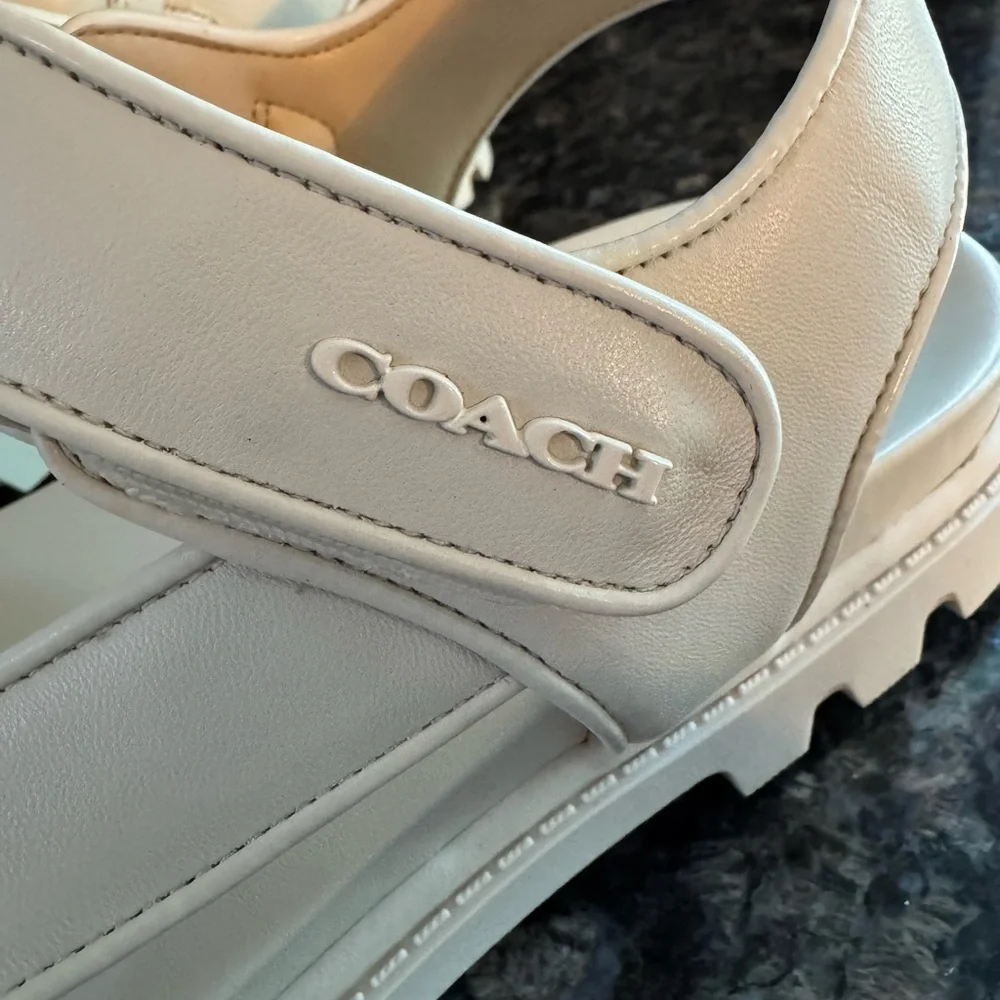 Coach Women Signature Logo Calf Leather and Raffia Sport Comfort Sandal Slide 11